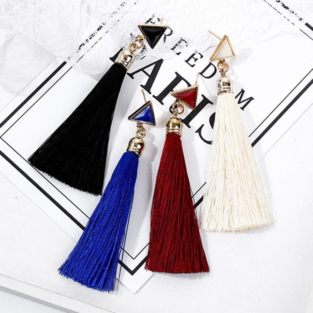1pair Bohemian Women Ethnic Hanging Rope Tassel Earrings