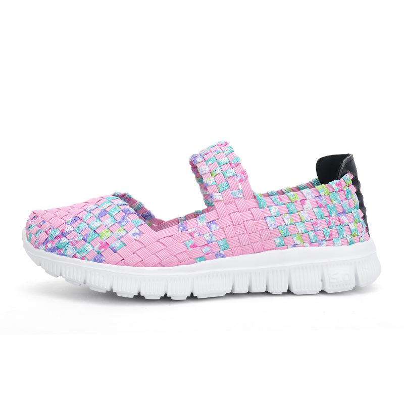 Women's Size 42 Hand-Woven Korean-Style Casual Shoes with Elastic Band