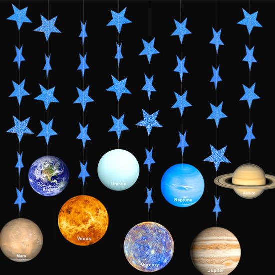 1 Set Hängeflagge, realistisch aussehende glatte Kante mit Glitzersternen, verschleißfest, breite Anwendung, Universum, acht Planeten, Wanddekoration zum Aufhängen