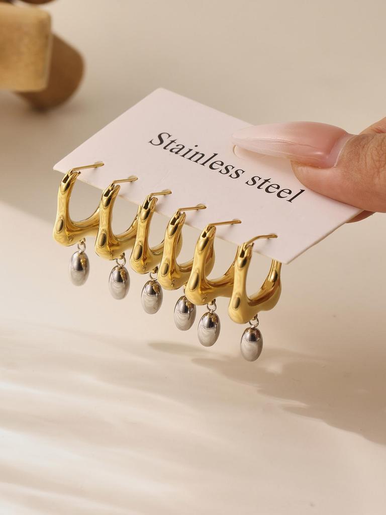 Qiong Yao Two-Tone Geometric Liquid Gold Earrings - High-End Colorfast Stainless Steel Jewelry
