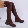 Größe 35-41 Damen Keilabsatz Oberschenkelhohe Stiefel Strick Stretch Sockenstiefel Rutschfest Herbst Winter Mode Über das Knie Lange Stiefel 2026