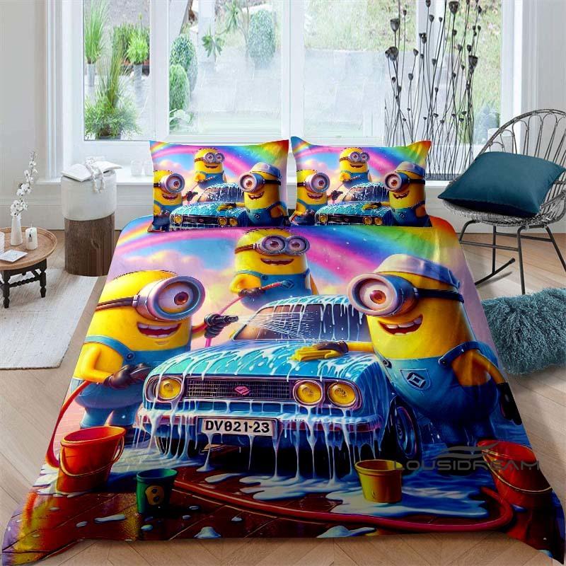 Popular Cartoon Character (Minions) Printed Bedding Set — Duvet Cover Set — Deluxe Gift for Teen Girls, Twin/Single, and Kids