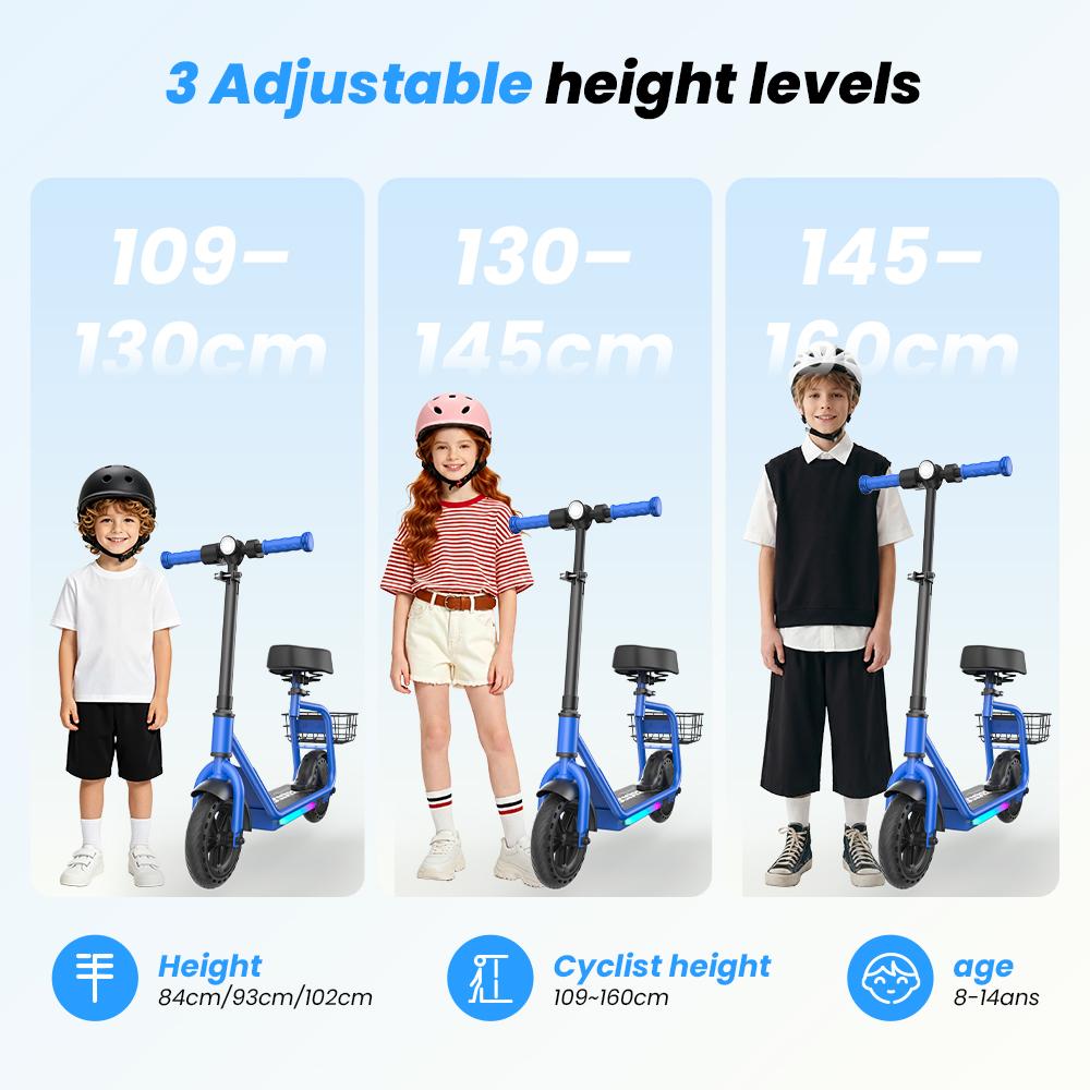 iScooter IK7 Kids Electric Scooter 250W 4.5Ah 8.5''Tires Removable Seat APP Control 3-Speed Rang 11-15KM Electric Scooter for Kids