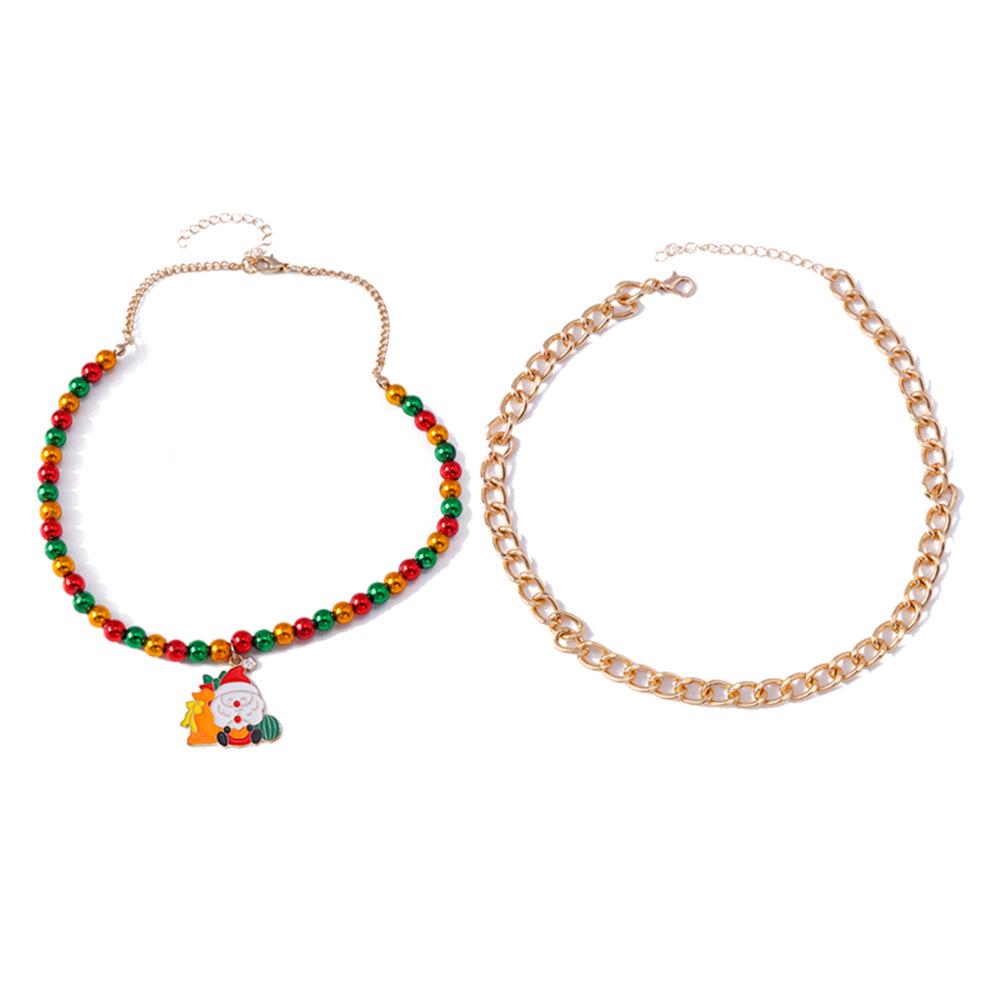 Elegantes Perlen-Quasten-Halskettenset mit Weihnachtsmann und Weihnachtsbaum