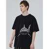 Black Oversized T Shirt with Shark Pattern and Stars Print for Casual Wear