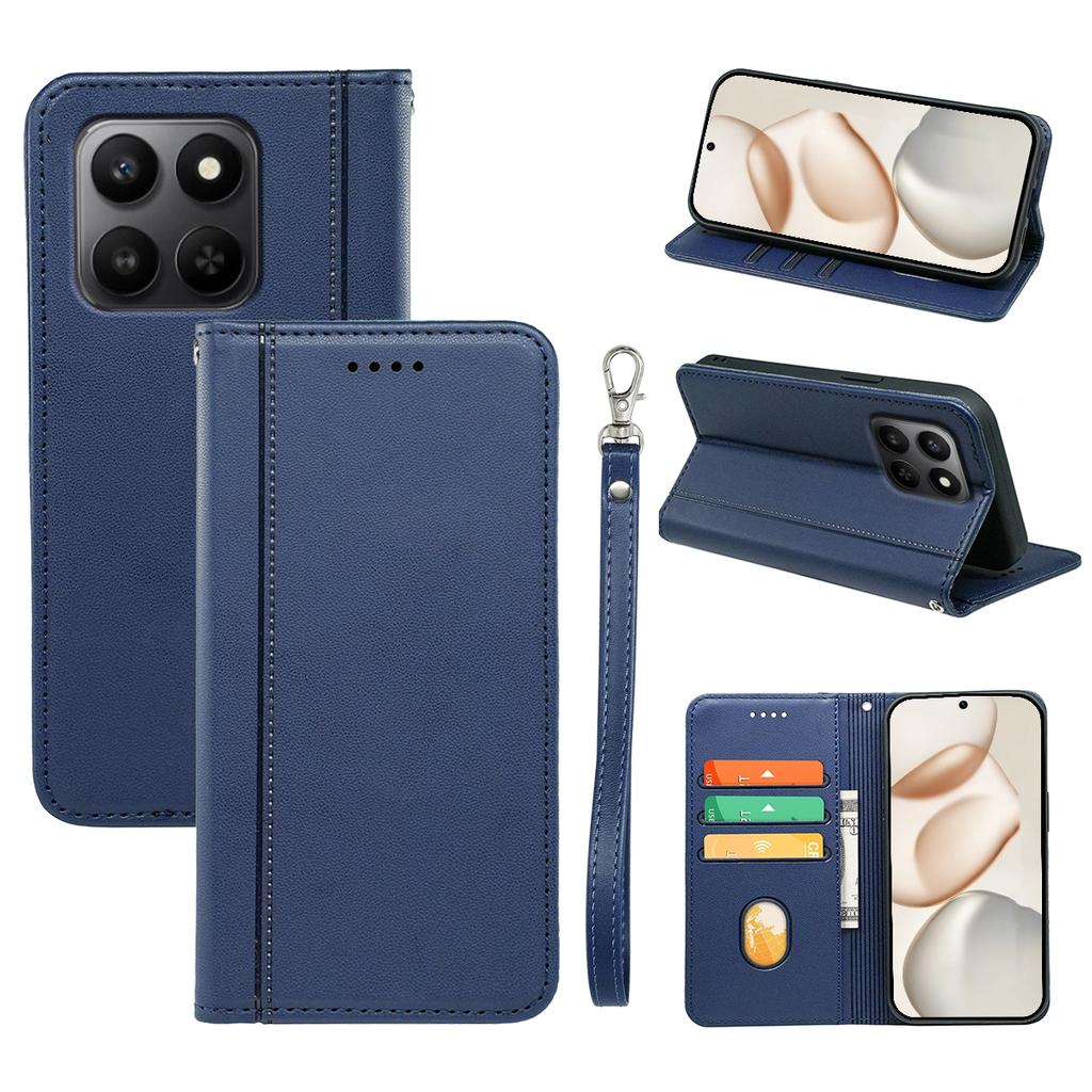 Wallet Case For Honor 400 Smart 5G/4G/X7d 4G Magnetic Closing PU Leather Phone Cover with Wrist Strap