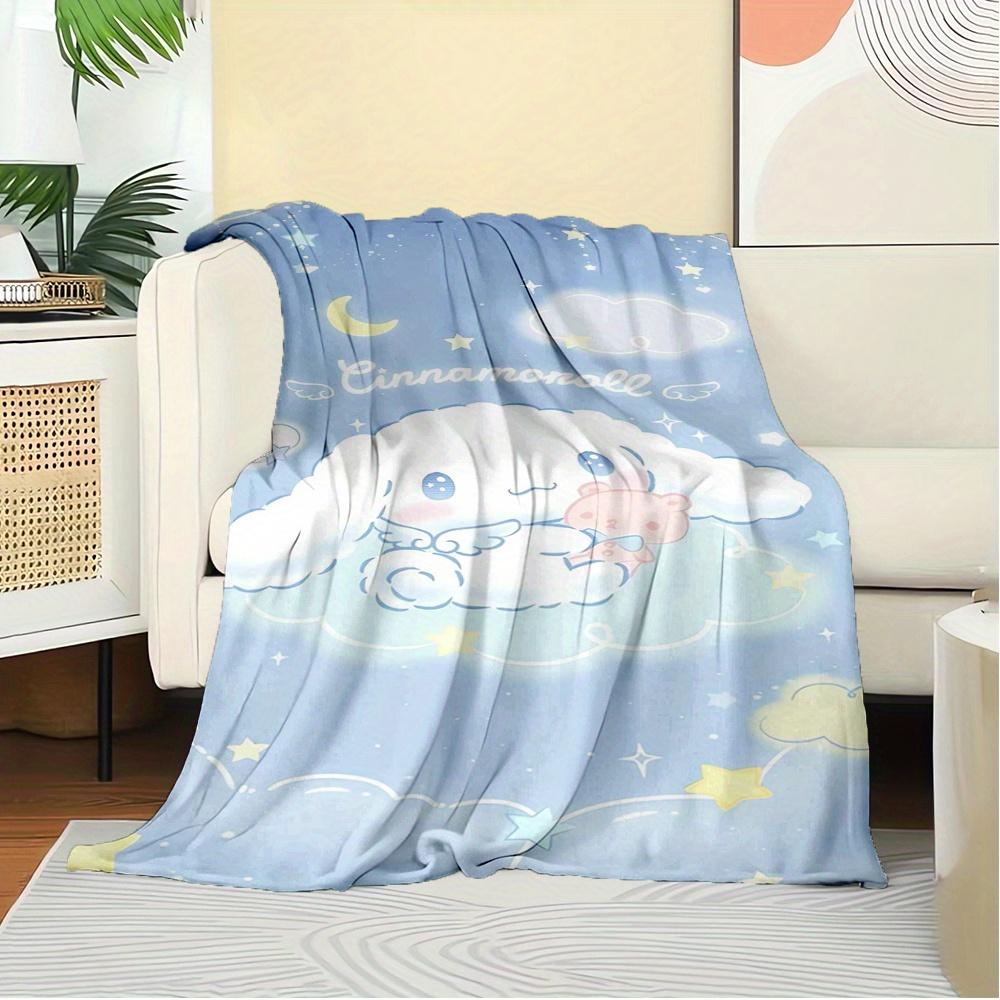 1pc Cinnamonroll, Cloud, CuteDigital Print Flannel Throw Blanket, Super Soft Plush Fleece Bedspread, Multipurpose All-Season Hypoallergenic