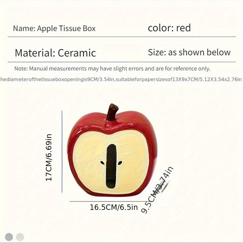 Creative Apple Core Tissue Box Holder ,Whimsical Ceramic Napkin Dispenser with Cute Cartoon Face Design, Decorative Tissue Box for Living Room