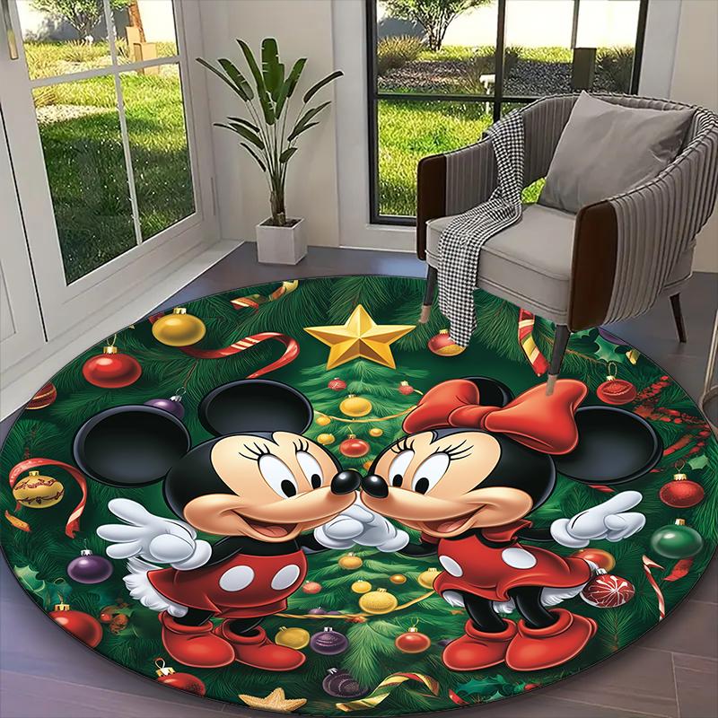 Mickey And Minnie Blue Red Floral Carpet, Non-slip Office Chair Rug, Digital Print Home Round Rug, Unique Festival Decorations