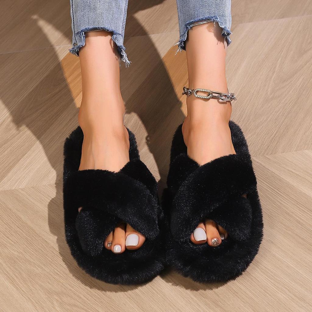 Women's Winter Non-Slip Fluffy Open-Toe Maternity Slippers