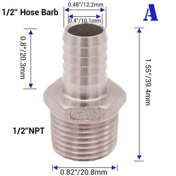 Homebrew Beer 1/2"NPT Hose Barb 304 Stainless Steel Food Grade Brewer Hardware Pump Fitting