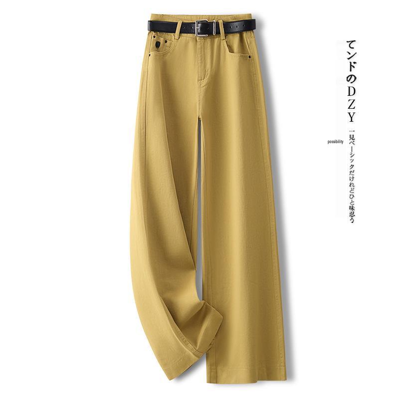 

Женские винтажные джинсы с высокой талией, широкими штанинами, желтого цвета, для весны 2025 года XL for 115-125lbs