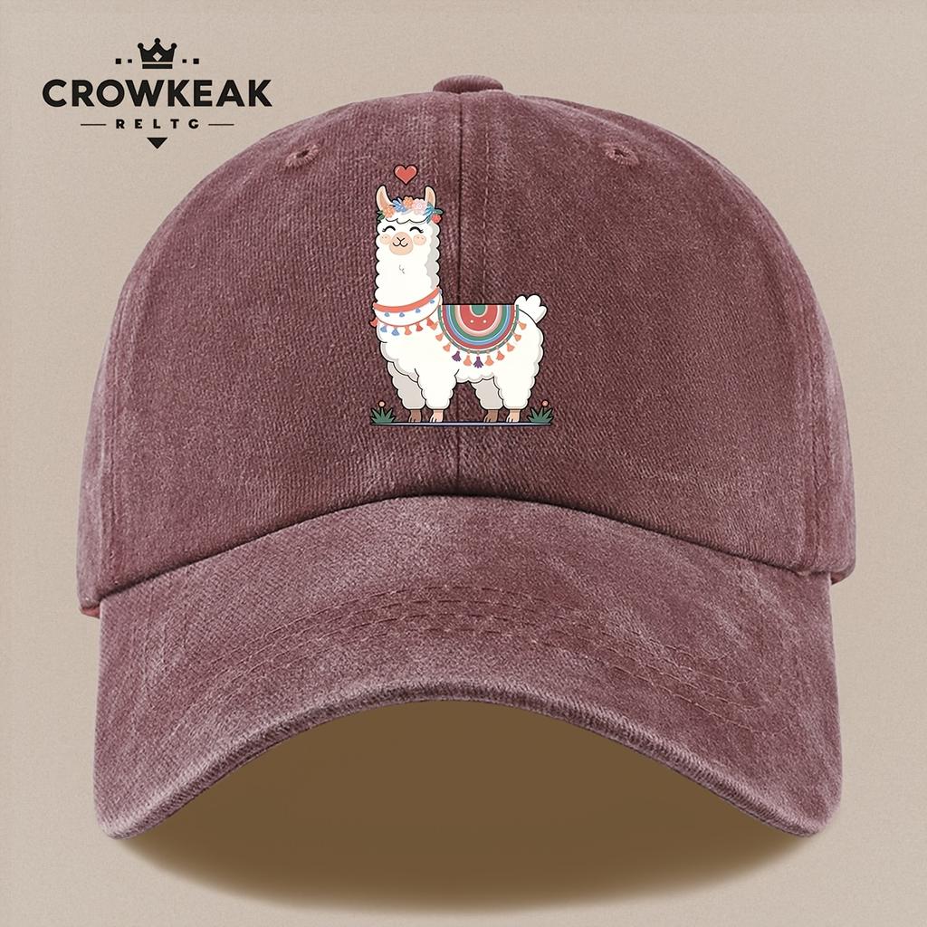 PC Niedliches Cartoon-Alpaka-Muster Design Gedruckte Baseballkappe HipHop Trendy Schwarz Papa Trucker-Mütze Atmungsaktiv Bequem Einfarbig