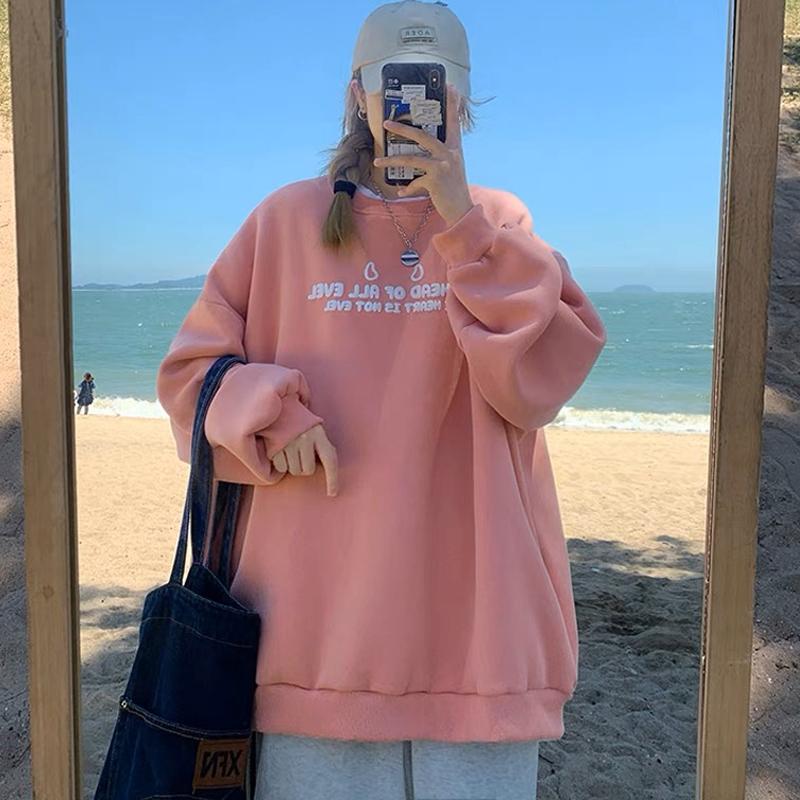 

Корейская повседневная толстовка большого размера, женская весна-осень, хлопковые женские тонкие толстовки с мультяшным принтом, женские толстовки, розовые, белые, черные топы y2k