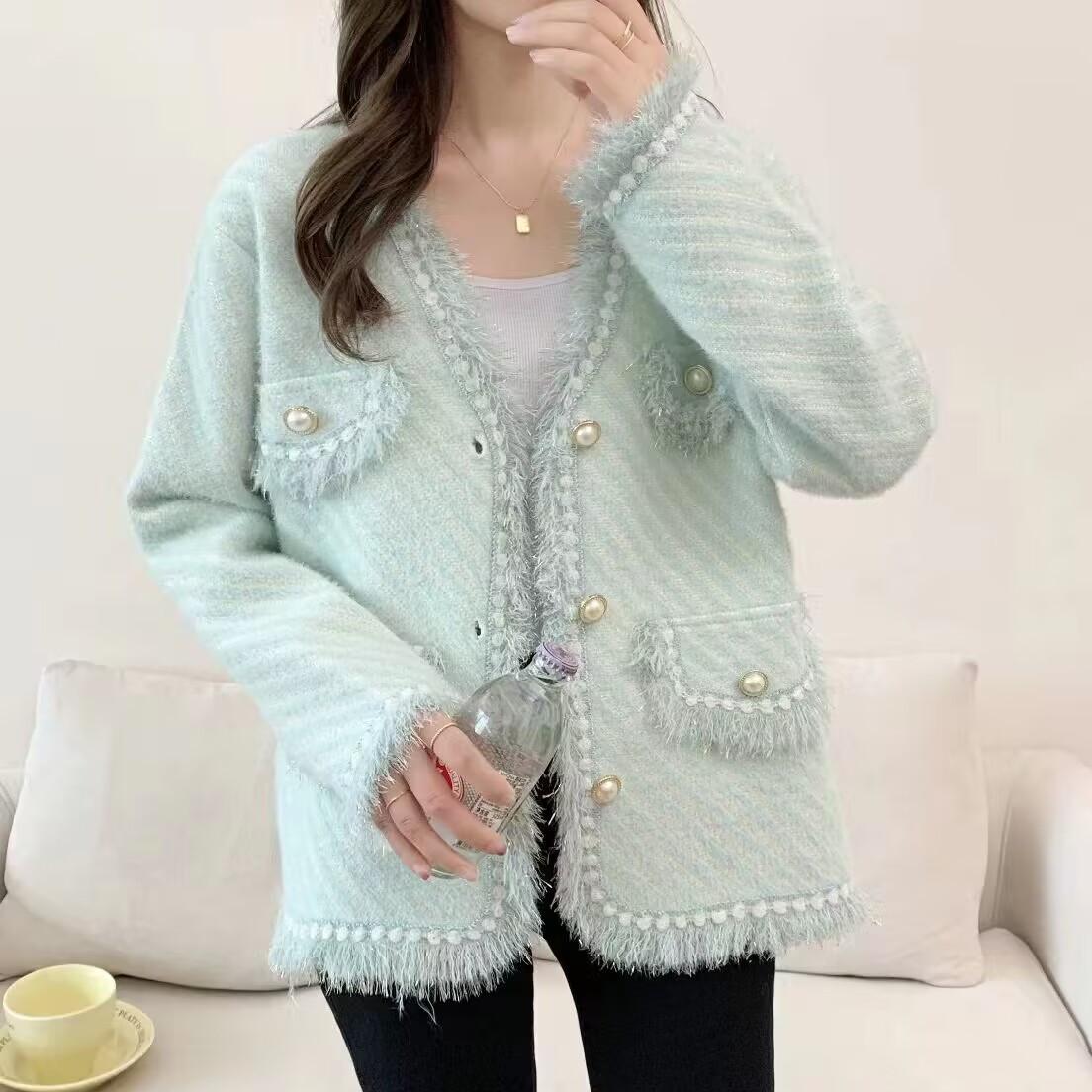 

Женский вязаный кардиган из искусственного норкового флиса, осень/зима 2023, ароматное пальто с длинными рукавами, темпераментное универсальное женское пальто с кисточками One Size фиолетовый