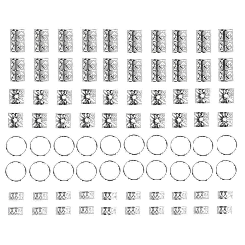 

80 шт. Бусины для дредов, сплав, полые кольца для плетения волос для девочек, женщин, стильные украшения для волос, локи для косичек, аксессуары для волос серебряный