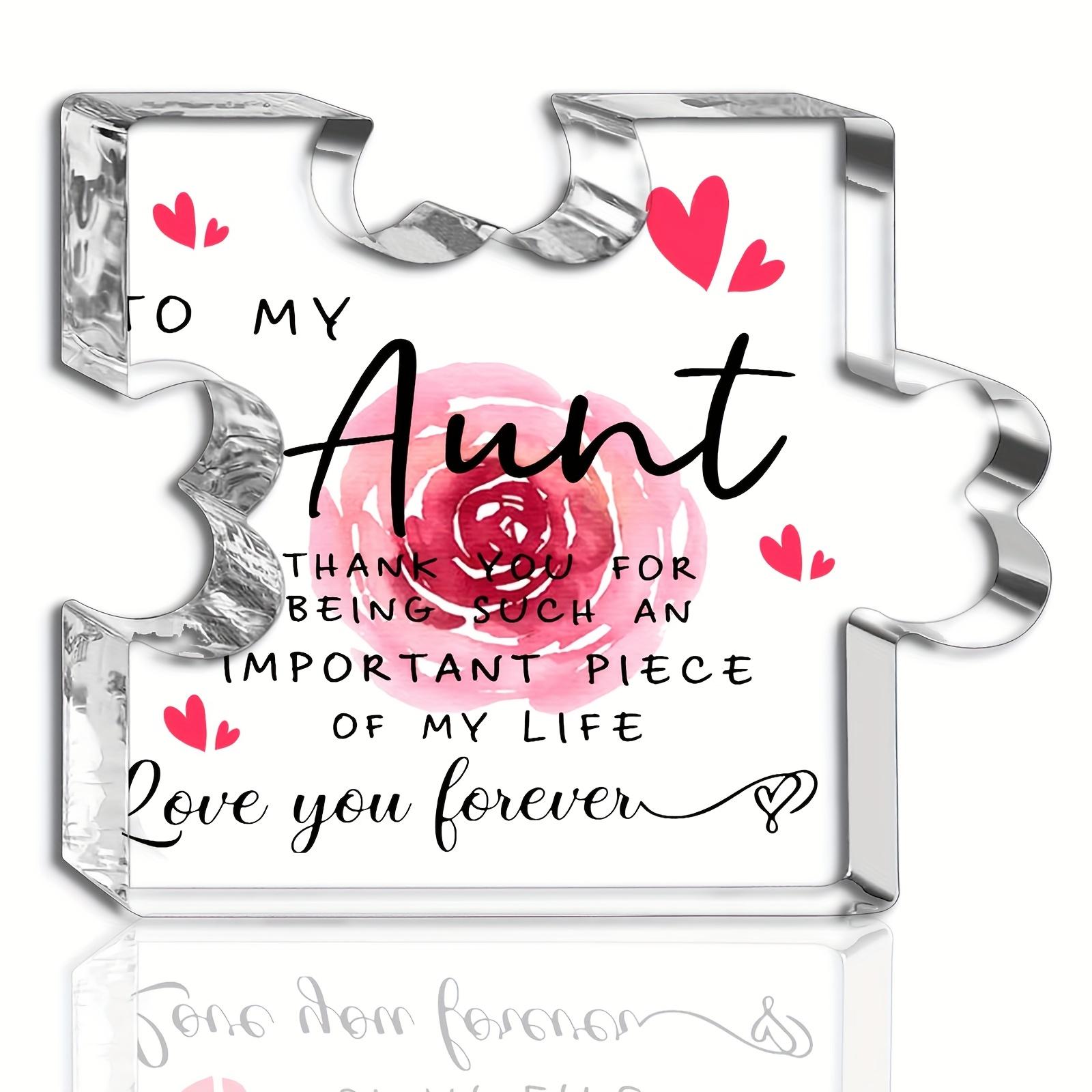Vintage Acrylic Sign, 1pc Acrylic Puzzle Plaque - Heartfelt Aunt Gift with Pink Rose & Hearts, to My Aunt Message, Clear Acrylic Table Decor 8*10cm