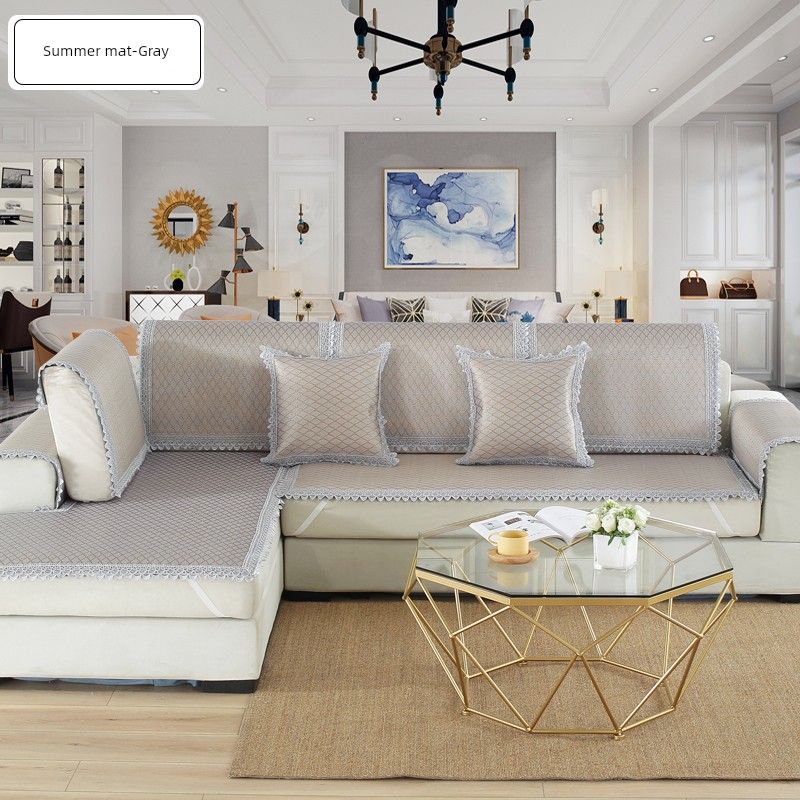 

Summer Sofa Cushion Fabric Summer Rattan Mat Modern Minimalist Cool Pad Ice Silk Bamboo Mat Non Slip Living Room Sofa Cover All-Inclusive Summer mat-gray yfd 60*60