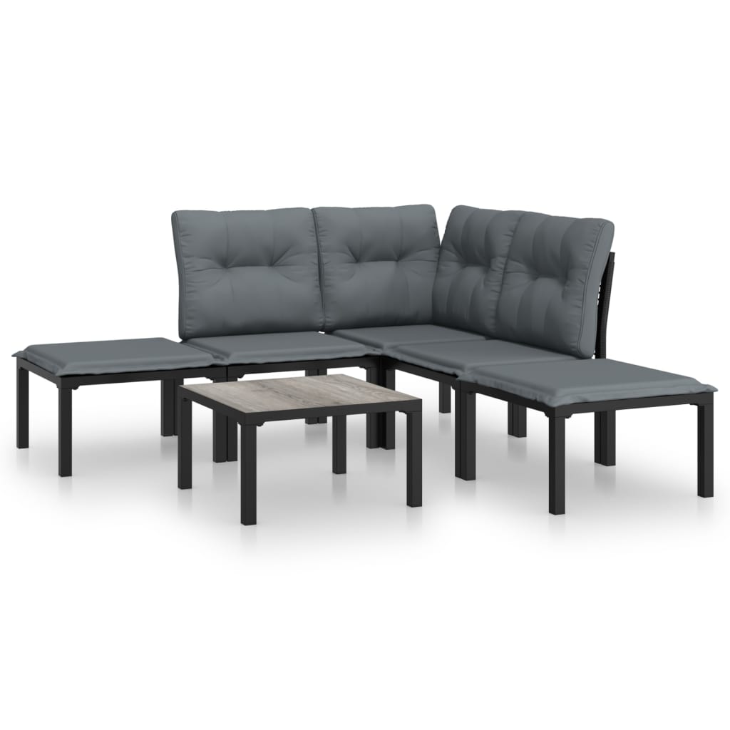 6 Piece Garden Lounge Set In Black and Gray Poly Rattan