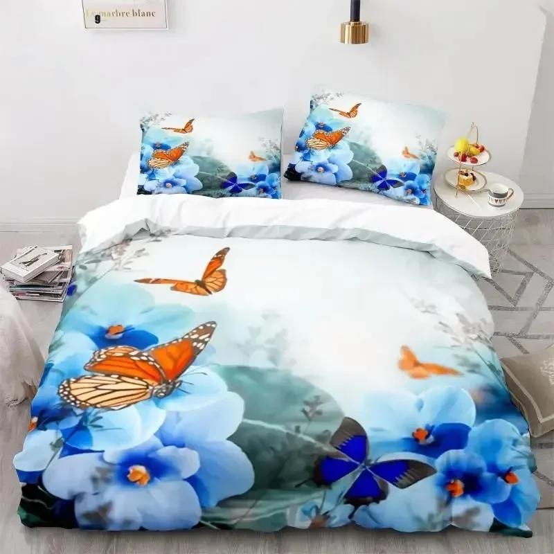 Butterfly Duvet Cover Set 3D Galaxy Purple Butterfly Floral Printed Bedding Set Fantasy Theme King Size Comforter Cover For Girl