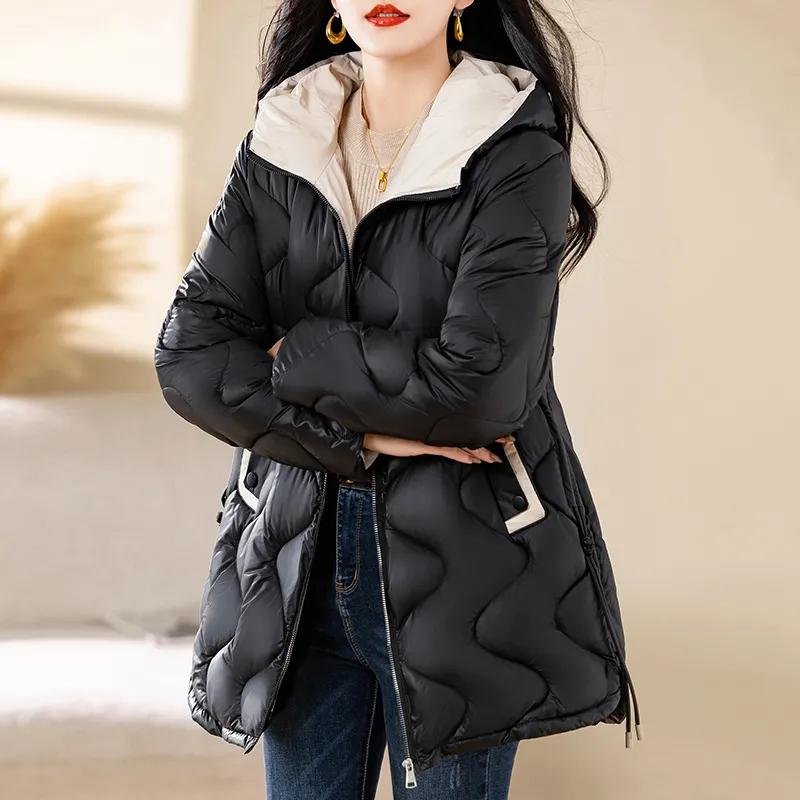

Women Winter Fur Collar Hooded Jacket Female Solid Thick Warm Padded Outwear Parkas Coat XS