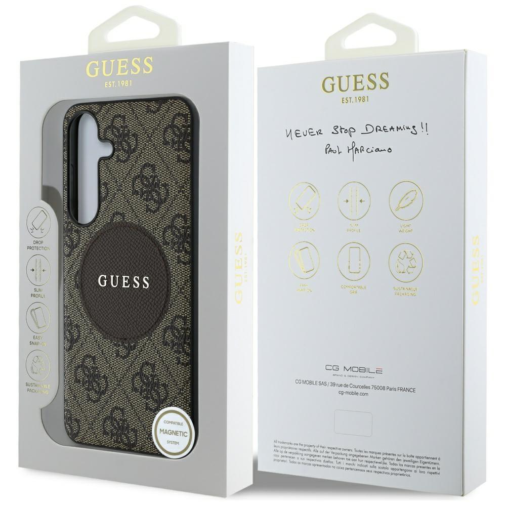 Guess 4G Round Patch Classic Logo MagSafe Case for Samsung Galaxy S25+ Brown