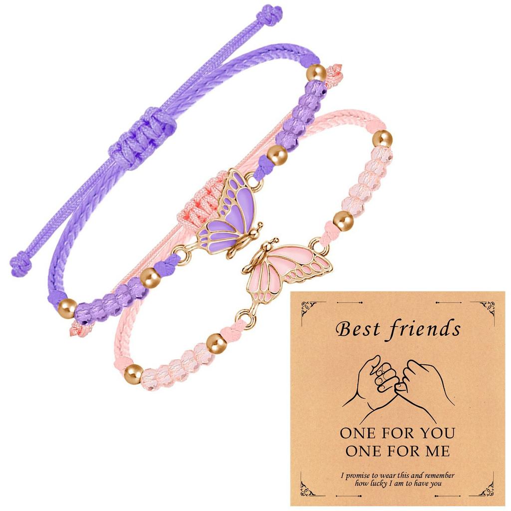 Couple Friendship Gift Set Flat Knot Weaving Adjustable Color Wax Rope Weaving Butterfly Bracelet