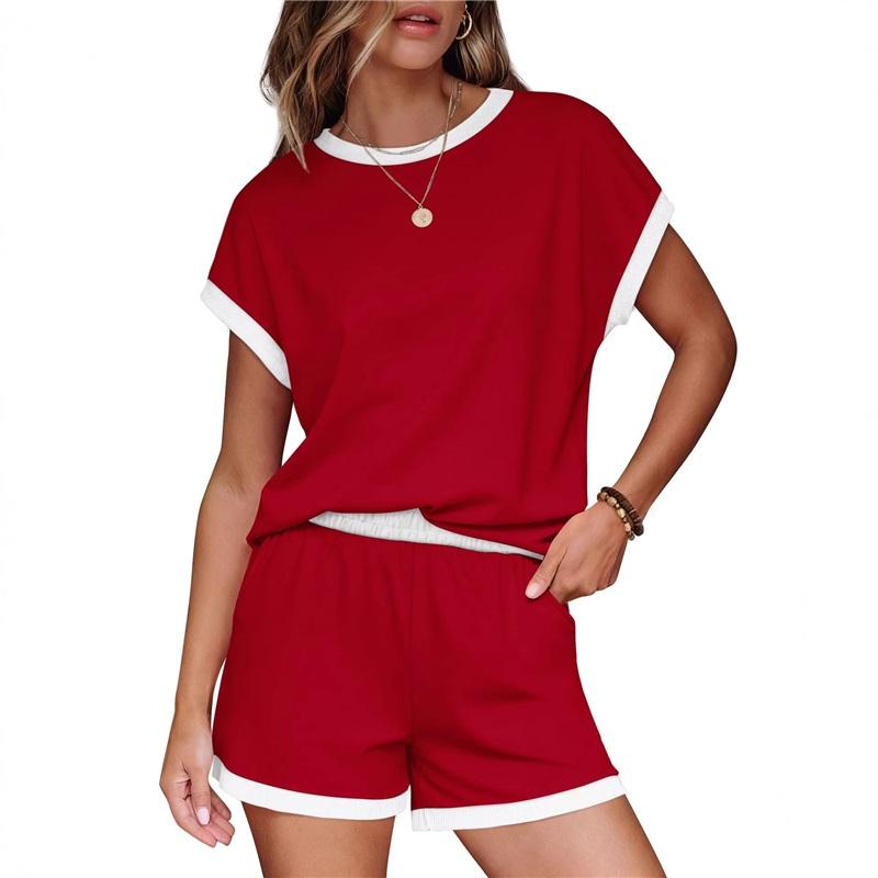 Women's Striped 2 Piece Outfit Casual Short Sleeve T-shirt & High Waist Shorts Set Summer Loungewear