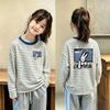 Striped Long-Sleeve Color Block T-Shirt for Girls - Casual Spring/Autumn Round Neck Base Layer Top