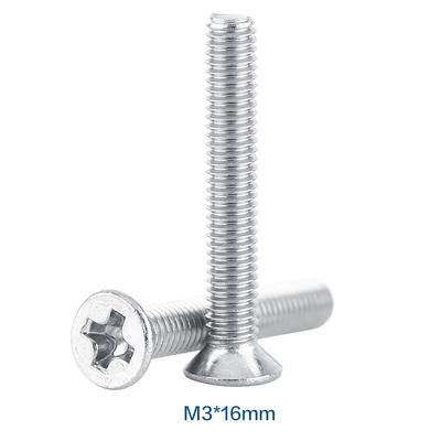 100pcs Bag Flat Head Stainless Steel SS304 Machine Countersunk Metric Screw Bolt Fastener M3*16