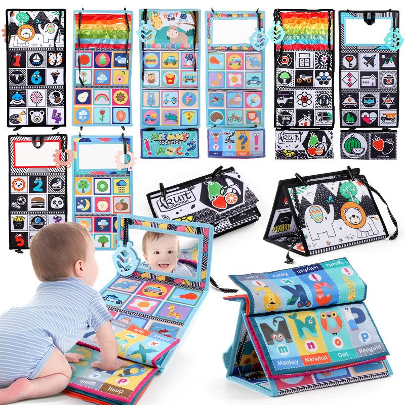 0-2 Years Old Foldable Distorting Mirror Baby Cloth Book With Chewable Corners Unrippable Early Education Toy