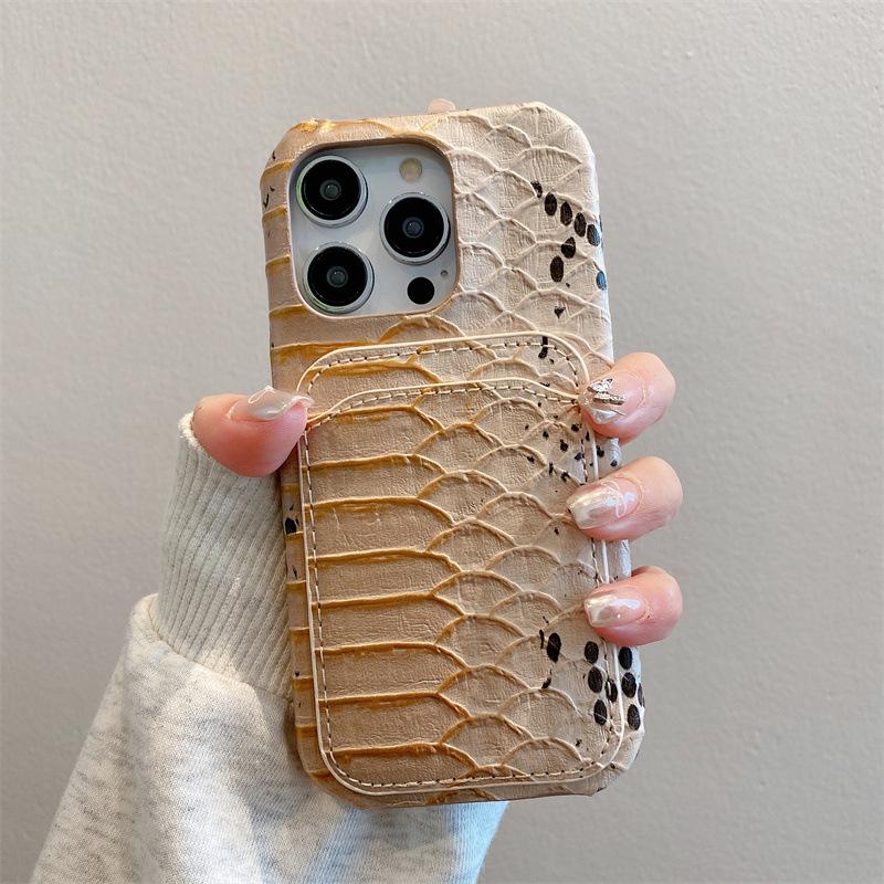 High-End Snake Pattern Leather Card Case for Apple iPhone 16 Promax 15 ProMax 14 Pro Women's Phone 13 12 11