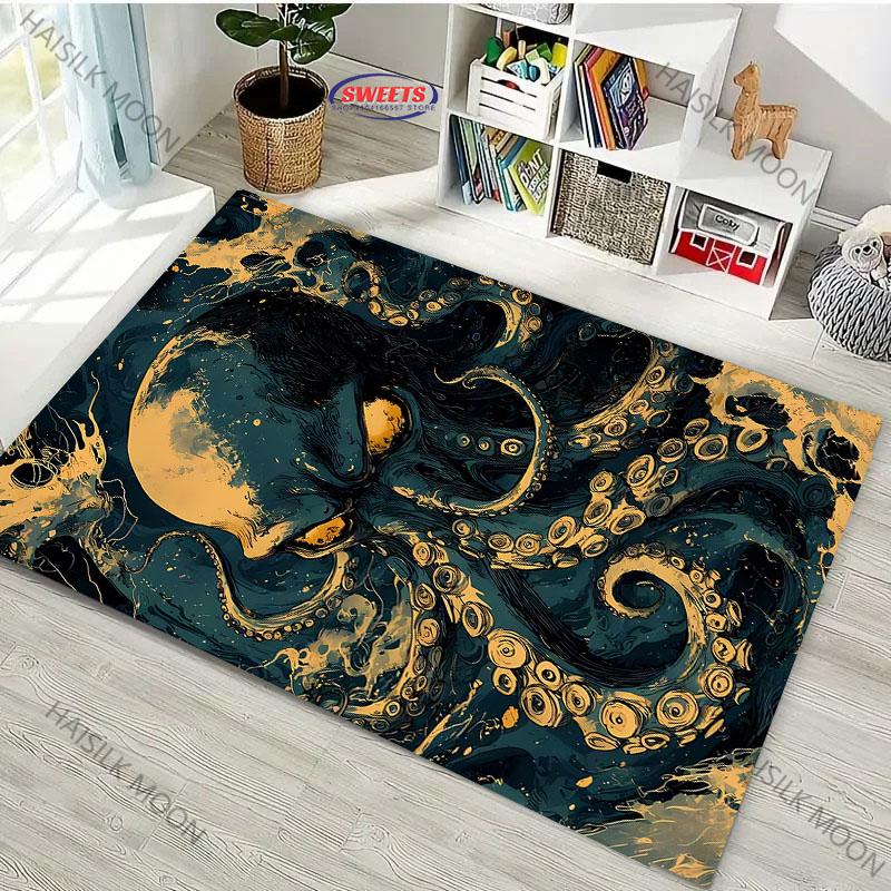 Japanese Octopus Painting Area Rug Non Slip Carpet for Bedroom Living Room Office Unique Floor Mat Home Decor