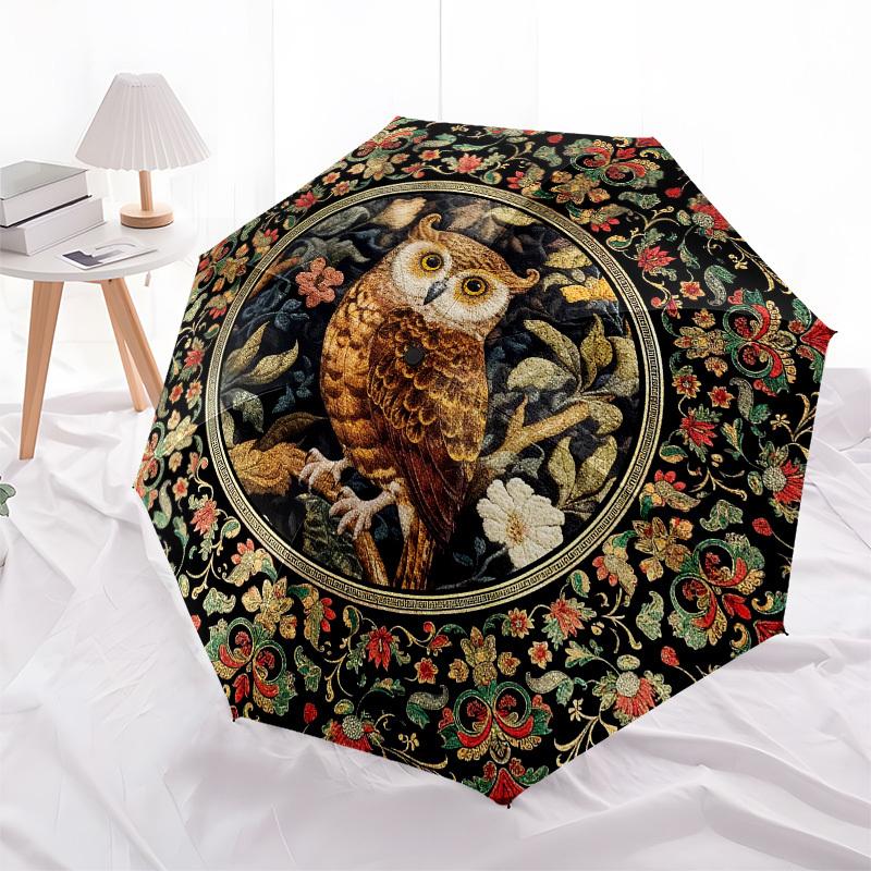 Owl, TapestryThemed Automatic Opening and Closing Umbrella 8 Ribs, Suitable for Leisure and Going Out, Outdoor Accessory, Gothic Style, Fa