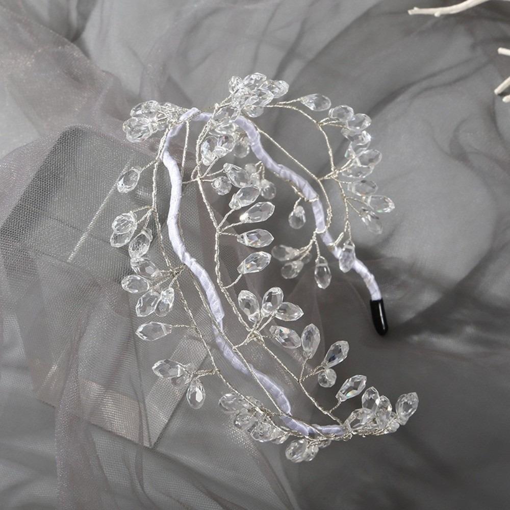 Woven Wire Hair Hoop Elegant Headpiece Super Temperament Crystal Leaf Branch Headband Formal Prom