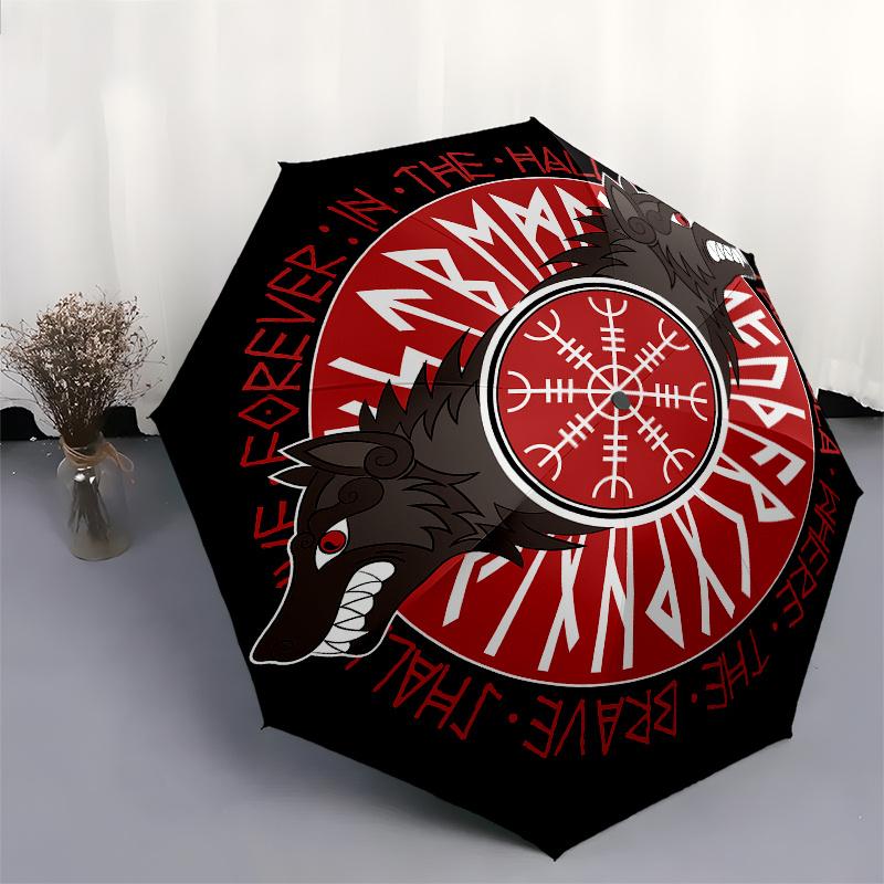 Viking Norse Rune Umbrella, Cute Umbrella with Cute Design, Portable 3-Fold Compact Umbrella for Men & Women, Valentine's Day Mother's Day Gift S505