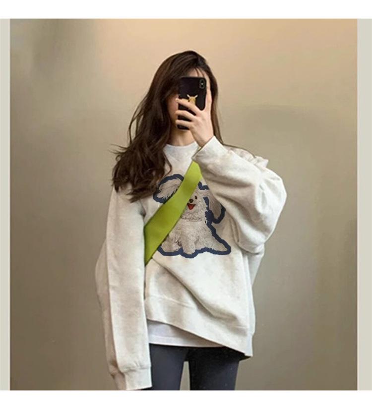 

Женская плюшевая цветочная серая круглая толстовка с круглым вырезом - весна и осень 2024 г., горячий ленивый стиль Double Extra Large