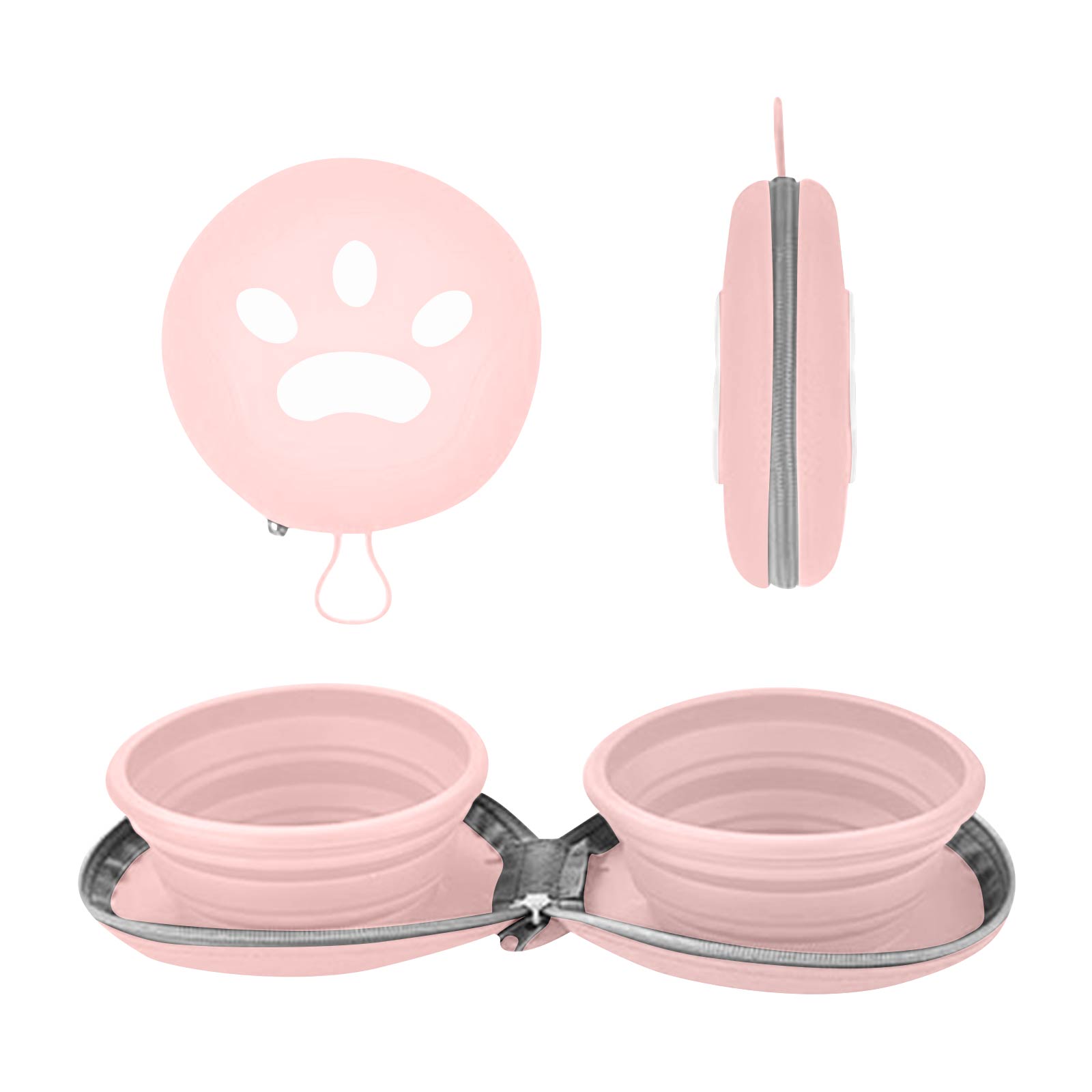 

-Силиконовый набор мисок для питомцев - 2-в-1 портативная миска для еды и воды для путешествий, походов, кемпинга с сумкой для переноски на молнии One Size розовый