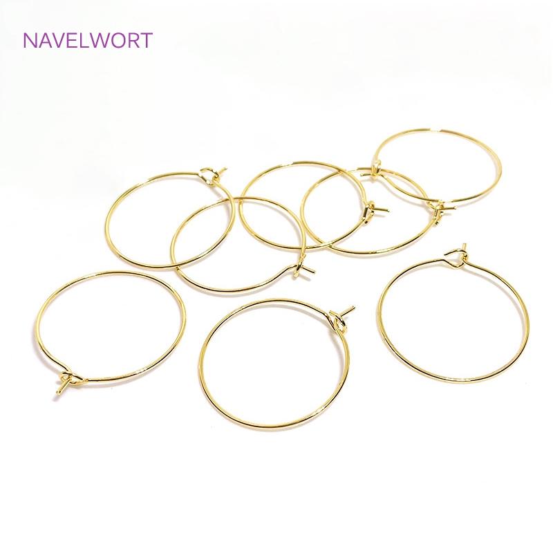 14K Gold/Rhodium Plated Big Circle Ear Wire Hoops Earrings For Women,High Quality Brass Metal Round Earring Fittings Wholesale