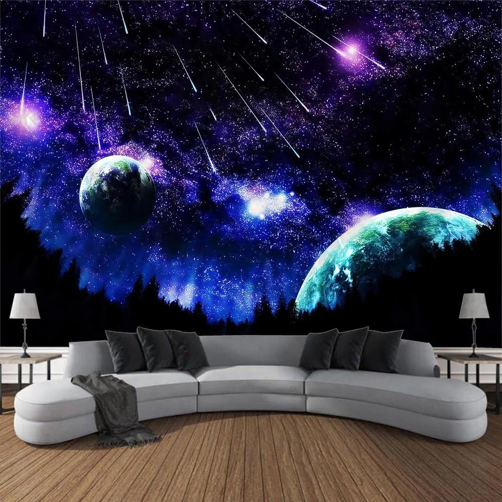 Home Decor Galaxy Starry Sky Wall Hanging Tapestry Space Fantasy Night Sky Forest Landscape Printed Thin Cloth Blanket