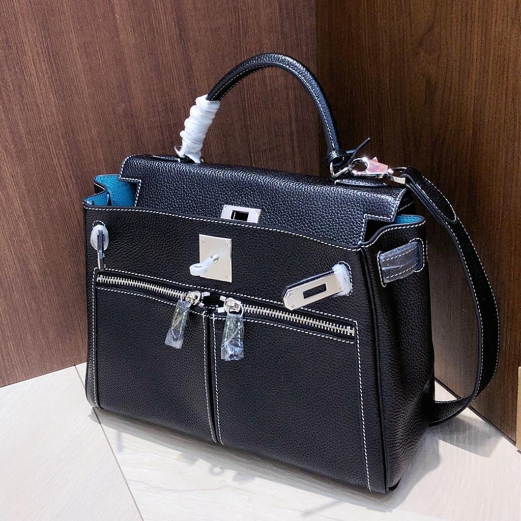 Fubao Leder Lakis Kelly Tasche Doppelreißverschluss 28 Handtasche Premium Leder Handtasche Umhängetasche