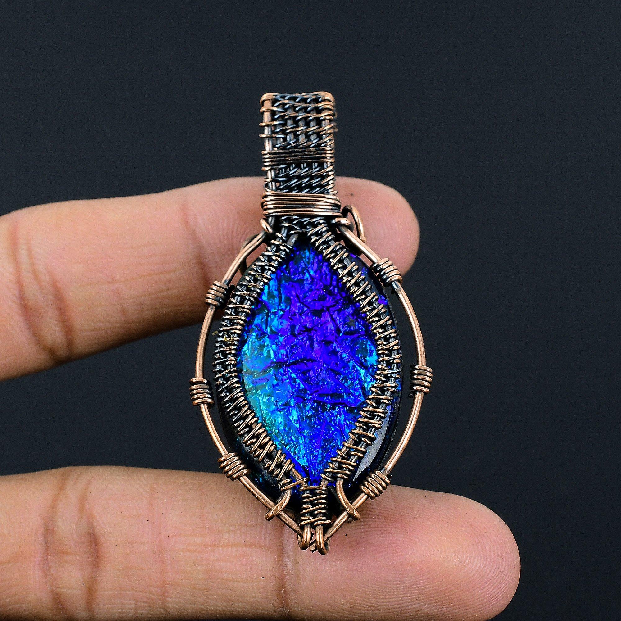 

Кулон с австралийским триплетом опала, обернутый медной проволокой 999 пробы, кулон ручной работы с драгоценным камнем, подарок на день рождения 2.55 Inches