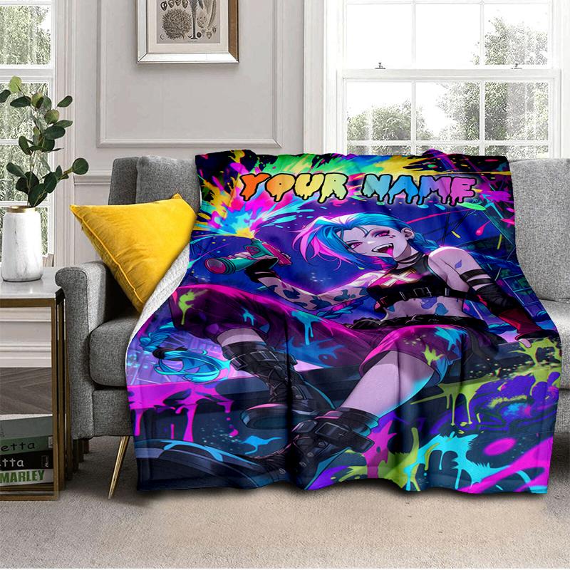 1PC Custom Name Cyberpunk Neon Dreams Flannel Blanket Versatile,all-season Throw Suitable for the Living Room,bedroom,camping,travel,and Gift