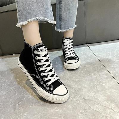 Women's Flat Bottom High Top Canvas Shoes 2025 New Lace Up Flat Bottom Shoes Women's Outdoor Flat Bottom Canvas Shoes