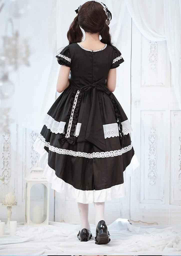 Maid Costume Cosplay One Piece with Long Sleeves Large Size Gothic Lolita Dress Costume Outfit Gothic Lolita Ruffles [SUNNYSTEP] M~6L (LL (XL), Black)