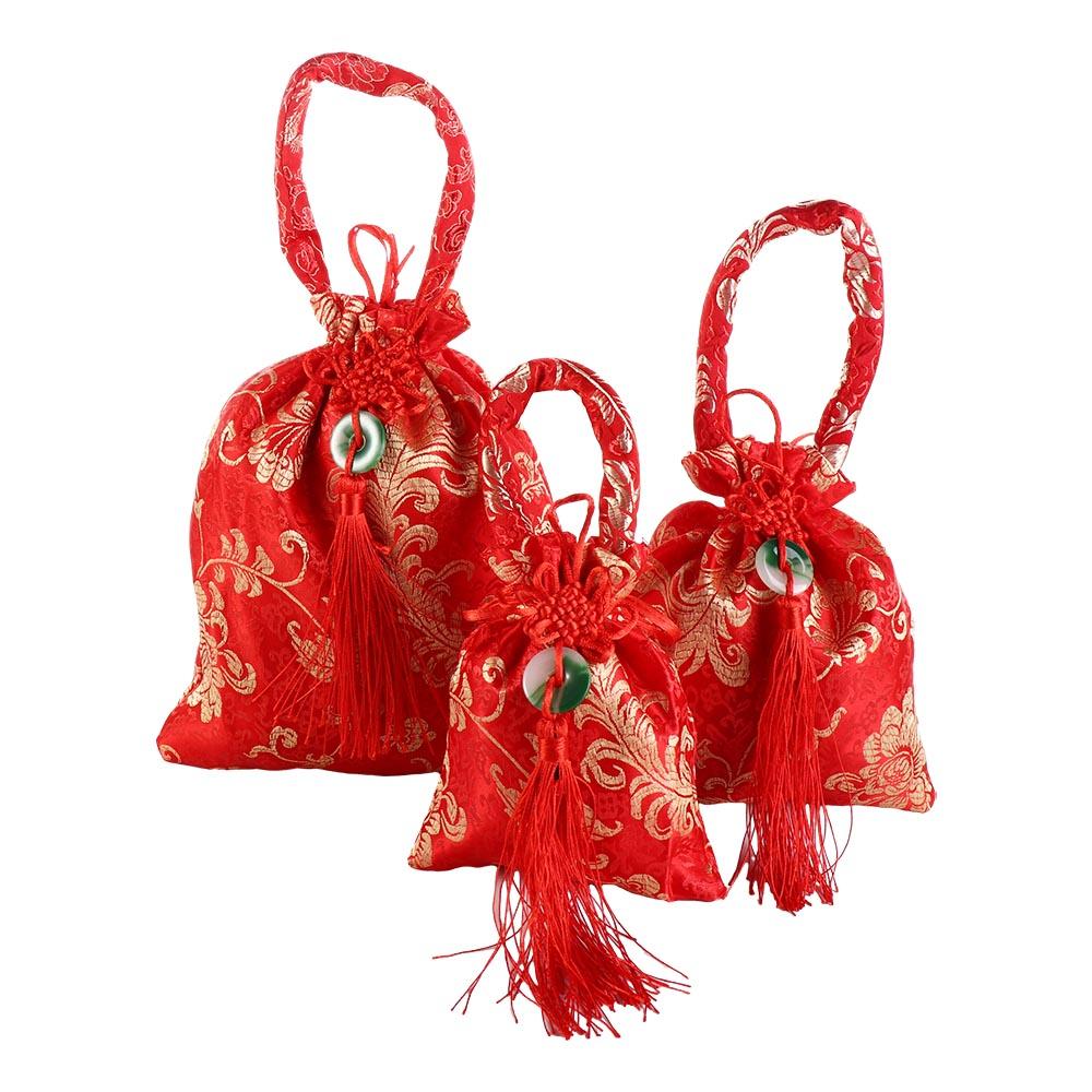 Large Capacity Canvas Flower Drawstring Bag Chinese Style Festive Sugar Bag Party