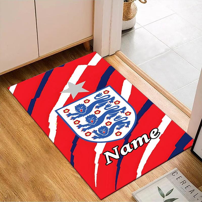 Custom Name England Football Crest Rug Game Carpet, Floor Mat for Bedroom Living Room Entryway Rug, Home Decor Idea Gift for Christmas Birthday