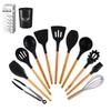 12-Piece Silicone Kitchen Utensil Set with Wooden Handles - Includes Spatula, Slotted Spoon, Frying Spatula, and Baking Tools