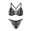 Sexy Three Point Embroidery Underwear Set Plus Size Adjustable Erotic Open Crotch Thong Flower Lingerie Micro Bikini Cupless Bra 2 piece set