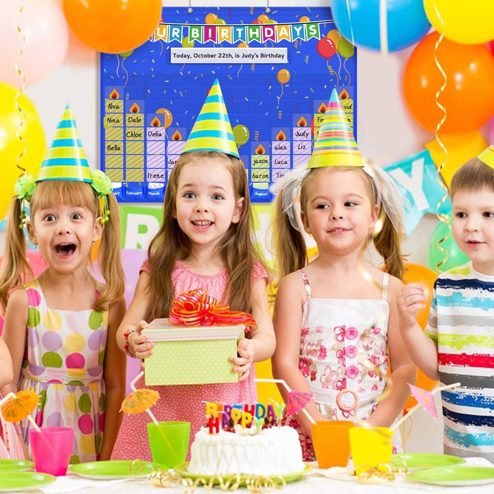 Eamay Happy Birthday Pocket Chart, Blue Birthday Graph Bulletin Board for Classroom